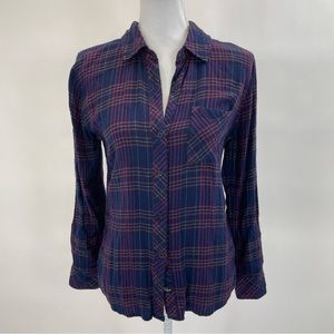 Women’s Plaid Button-Down Shirt - Navy and Pink